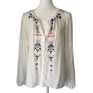 Parker white embroidered long sleeve top size S